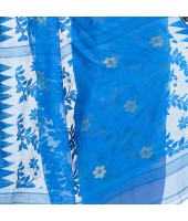 dB Desh Bidesh Women`s Bengal Handloom Tant Soft Dhakai Jamdani Cotton Saree Whole Body Design (Blue Pink)