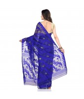 dB Desh Bidesh Women`s Bengal Handloom Tant Soft Dhakai Jamdani Cotton Saree Whole Body Design (Blue White)