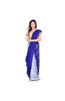 dB Desh Bidesh Women`s Bengal Handloom Tant Soft Dhakai Jamdani Cotton Saree Whole Body Design (Blue White)