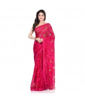 dB Desh Bidesh Women`s Bengal Handloom Tant Soft Dhakai Jamdani Cotton Saree Whole Body Design (Deep Pink)