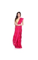 dB Desh Bidesh Women`s Bengal Handloom Tant Soft Dhakai Jamdani Cotton Saree Whole Body Design (Deep Pink)