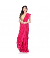 dB Desh Bidesh Women`s Bengal Handloom Tant Soft Dhakai Jamdani Cotton Saree Whole Body Design (Deep Pink)