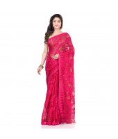 dB Desh Bidesh Women`s Bengal Handloom Tant Soft Dhakai Jamdani Cotton Saree Whole Body Design (Deep Pink)