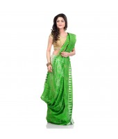 dB Desh Bidesh Women`s Bengal Handloom Tant Soft Dhakai Jamdani Cotton Saree Whole Body Design (Green White)