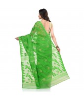 dB Desh Bidesh Women`s Bengal Handloom Tant Soft Dhakai Jamdani Cotton Saree Whole Body Design (Green White)