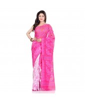 dB Desh Bidesh Women`s Bengal Handloom Tant Soft Dhakai Jamdani Cotton Saree Whole Body Design (Pink White)