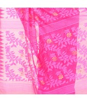 dB Desh Bidesh Women`s Bengal Handloom Tant Soft Dhakai Jamdani Cotton Saree Whole Body Design (Pink White)