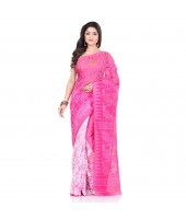 dB Desh Bidesh Women`s Bengal Handloom Tant Soft Dhakai Jamdani Cotton Saree Whole Body Design (Pink White)