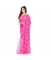 dB Desh Bidesh Women`s Bengal Handloom Tant Soft Dhakai Jamdani Cotton Saree Whole Body Design (Pink White)