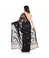 dB Desh Bidesh Women`s Bengal Handloom Tant Soft Dhakai Jamdani Cotton Saree Whole Body Design (Red Black)