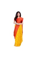 dB Desh Bidesh Women`s Bengal Handloom Tant Soft Dhakai Jamdani Cotton Saree Whole Body Design (Red Yellow)