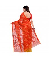 dB Desh Bidesh Women`s Bengal Handloom Tant Soft Dhakai Jamdani Cotton Saree Whole Body Design (Red Yellow)