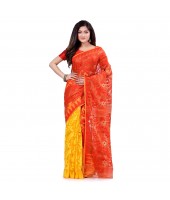 dB Desh Bidesh Women`s Bengal Handloom Tant Soft Dhakai Jamdani Cotton Saree Whole Body Design (Red Yellow)