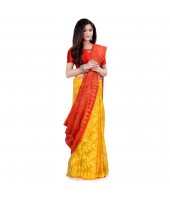 dB Desh Bidesh Women`s Bengal Handloom Tant Soft Dhakai Jamdani Cotton Saree Whole Body Design (Red Yellow)