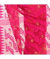 dB Desh Bidesh Women`s Bengal Handloom Tant Soft Dhakai Jamdani Cotton Saree Whole Body Design (Pink Yellow)