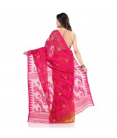 dB Desh Bidesh Women`s Bengal Handloom Tant Soft Dhakai Jamdani Cotton Saree Whole Body Design (Pink Yellow)