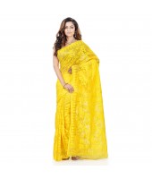 dB Desh Bidesh Women`s Bengal Handloom Tant Soft Dhakai Jamdani Cotton Saree Whole Body Design (Yellow)