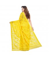 dB Desh Bidesh Women`s Bengal Handloom Tant Soft Dhakai Jamdani Cotton Saree Whole Body Design (Yellow)