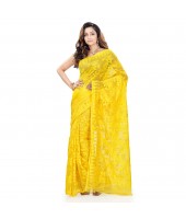 dB Desh Bidesh Women`s Bengal Handloom Tant Soft Dhakai Jamdani Cotton Saree Whole Body Design (Yellow)