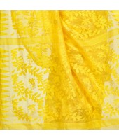 dB Desh Bidesh Women`s Bengal Handloom Tant Soft Dhakai Jamdani Cotton Saree Whole Body Design (Yellow)