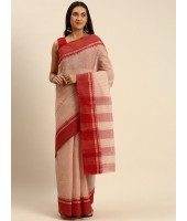 Traditional Bengal Tant Pure Handloom Cotton Saree with Kantha Stitch (Red-White) - Durga Puja Collection