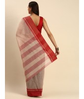 Traditional Bengal Tant Pure Handloom Cotton Saree with Kantha Stitch (Red-White) - Durga Puja Collection