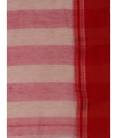 Traditional Bengal Tant Pure Handloom Cotton Saree with Kantha Stitch (Red-White) - Durga Puja Collection