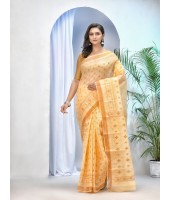 dB DESH BIDESH Women`s Bengal Tant Kerala Print Design Pure Handloom Cotton Saree Without Blouse Piece Golden