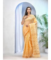 dB DESH BIDESH Women`s Bengal Tant Kerala Print Design Pure Handloom Cotton Saree Without Blouse Piece Golden