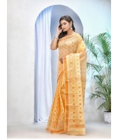 dB DESH BIDESH Women`s Bengal Tant Kerala Print Design Pure Handloom Cotton Saree Without Blouse Piece Golden