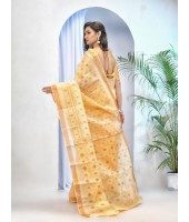 dB DESH BIDESH Women`s Bengal Tant Kerala Print Design Pure Handloom Cotton Saree Without Blouse Piece Golden