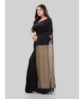 DESH BIDESH Women`s Khadi Cotton Handloom RupSagar Design Saree Without Blouse Piece(Black)