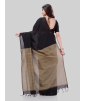 DESH BIDESH Women`s Khadi Cotton Handloom RupSagar Design Saree Without Blouse Piece(Black)