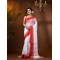 Lotus Bud Woven Designer Cotton Saree Without Blouse Piece White Red - Durga Puja Collection