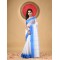 Handloom Cotton Saree Lotus Bud Woven Designer Without Blouse Piece (White Blue)