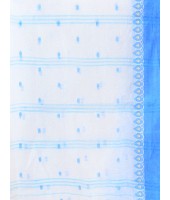 Handloom Cotton Saree Lotus Bud Woven Designer Without Blouse Piece (White Blue)