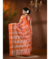  Madhabilata Print Design Pure Handloom Cotton Saree Without Blouse Piece (Orange)