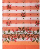  Madhabilata Print Design Pure Handloom Cotton Saree Without Blouse Piece (Orange)