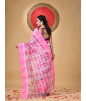  Madhabilata Print Design Pure Handloom Cotton Saree Without Blouse Piece (Pink)