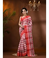 Madhabilata Print Design Pure Handloom Cotton Saree Without Blouse Piece - Durga Puja Collection