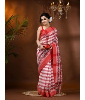 Madhabilata Print Design Pure Handloom Cotton Saree Without Blouse Piece - Durga Puja Collection