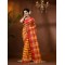  Madhabilata Print Design Pure Handloom Cotton Saree Without Blouse Piece (Red Yellow)