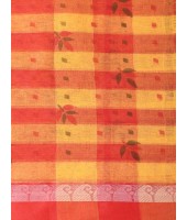  Madhabilata Print Design Pure Handloom Cotton Saree Without Blouse Piece (Red Yellow)