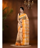 Madhabilata Print Design Pure Handloom Cotton Saree Without Blouse Piece (Yellow)