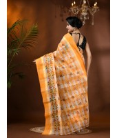 Madhabilata Print Design Pure Handloom Cotton Saree Without Blouse Piece (Yellow)