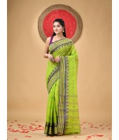  Handloom Cotton Saree Mina Pyramid Woven Designer Without Blouse Piece (Green)