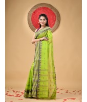  Handloom Cotton Saree Mina Pyramid Woven Designer Without Blouse Piece (Green)