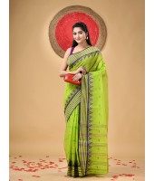  Handloom Cotton Saree Mina Pyramid Woven Designer Without Blouse Piece (Green)