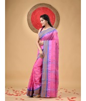  Handloom Cotton Saree Mina Pyramid Woven Designer Without Blouse Piece (Pink)