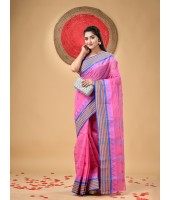  Handloom Cotton Saree Mina Pyramid Woven Designer Without Blouse Piece (Pink)